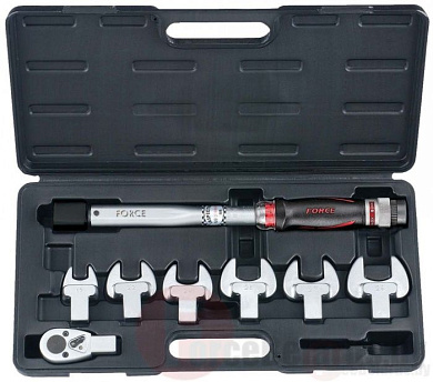 Динамометрический ключ 15-80Hм, с набором рожковых насадок 17-29 мм, и трещоткой 1/2'' Force 64704
