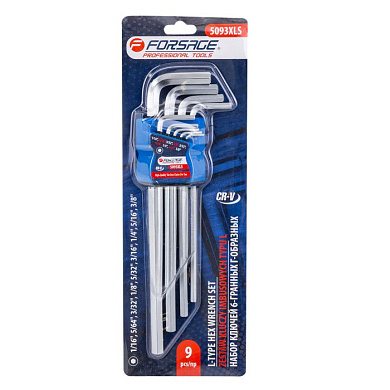 Набор ключей Г-образных 6-гранных, 9 пр., 1/16''-3/8'' Forsage F-5093XLS