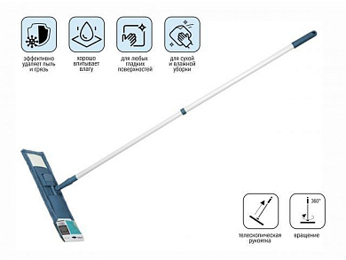 Швабра для пола с насадкой из микрофибры, темно-синяя, 67-120 см PERFECTO LINEA 43-392023