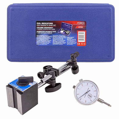 Индикатор часового типа с магнитной стойкой 0-10 мм, погрешность-0,01 мм, в пласт.кейсе YATAFORCE YF-01729