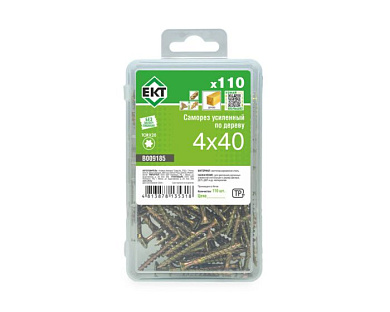 Саморез усиленный по дереву TORX20 4.0x40, потай, желт. цинк, 110 шт ЕКТ B009185