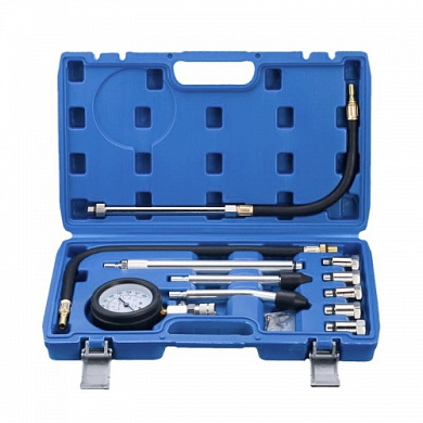 Манометр для измерения компрессии бензинового двигателя 0-20 bar с переходниками, набор 11 пр H-D HD-73021