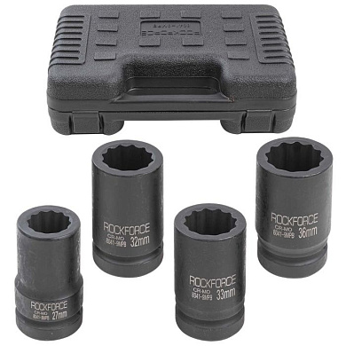 Набор головок ударных глубоких 1" 4 пр., 12-гр., 27, 32, 33, 36 мм RockForce RF-8041-9MPB