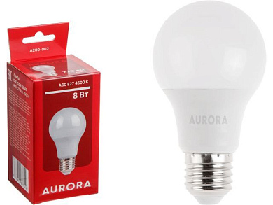 Лампа светодиодная A60 Стандарт 8Вт 230В E27 4500K AURORA A200-002