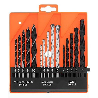 Набор сверл по бетону, металлу, дереву 4-5-6-8-10 мм, 15 шт, пластиковый бокс, цилиндрический хвостовик Sparta 725085