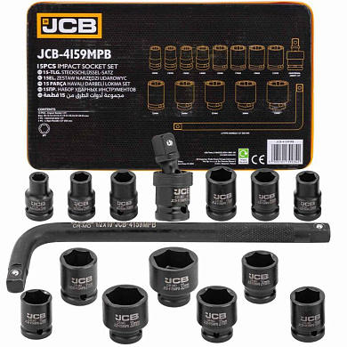 Набор ударных головок 15 пр., 1/2'', 6-гр. 10-32 мм в ложементе JCB JCB-4159MPB