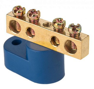 Шина "0" N (6х9мм) 4 отверстия латунь синий угловой изолятор EKF PROxima sn0-63-04-1