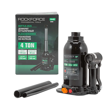 Домкрат бутылочный двухштоковый 4 т с клапаном, 170-410 мм RockForce RF-TF0402(BR)(Euro)