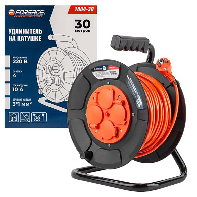 Удлинитель на катушке с розетками 30 м, 220В Forsage F-1004-30