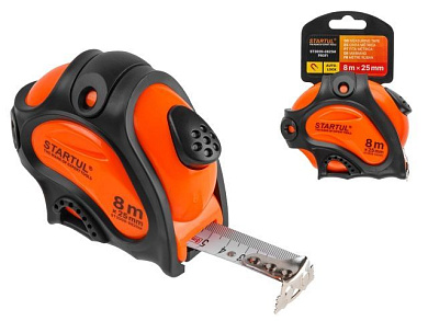 Рулетка 8м/25мм STARTUL PROFI (ST3009-0825M) (Нейлоновое покрытие, автостоп, магнитный зацеп)