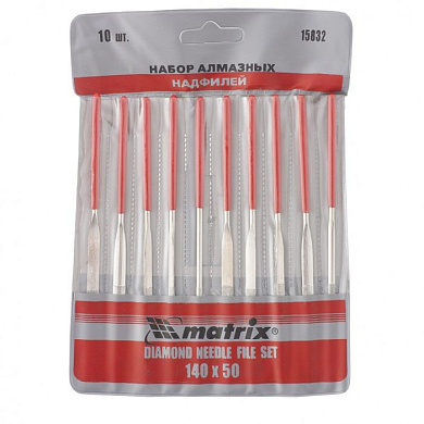 Набор надфилей алмазных, 140 х 50 х 3 мм, 10 шт. Matrix 15832