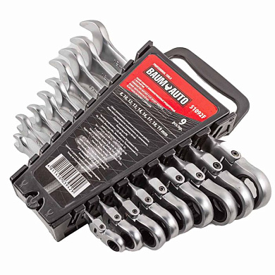 Набор ключей комбинированных трещоточных с шарниром 9 пр. 8-20 мм BaumAuto BM-51092F