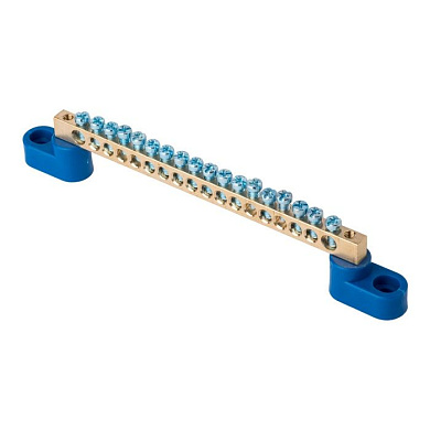 Шина "0" N (6х9мм) 18 отверстий латунь 2 синих угловых изолятора EKF PROxima sn0-2-63-18