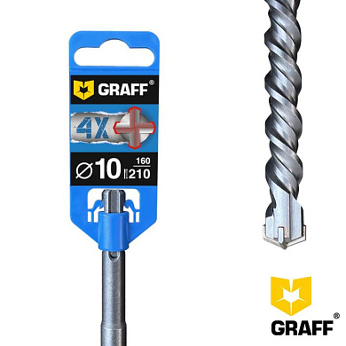 Бур (сверло) по бетону 10 мм длина 160 мм SDS-plus 4-х кромочное GRAFF 62410210