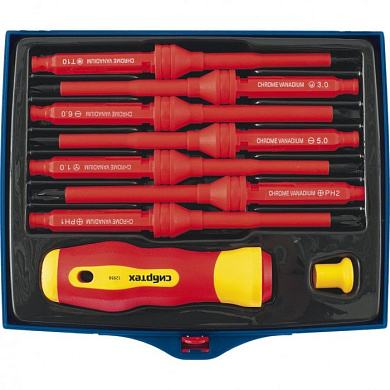 Отвертка со сменными жалами, диэлектрическая до 1000 В 9 пр. Сибртех 12938