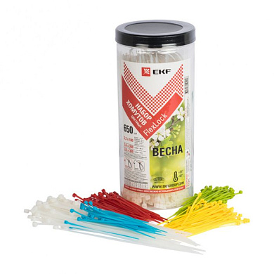 Набор хомутов цветных "Весна" (650 шт,): 2,5х100, 3,6х200, 3,6х280 FlexLock PROxima plc-fl-set-sp