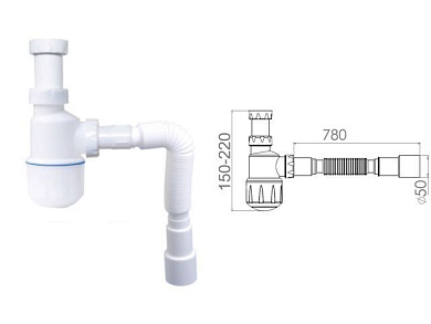 Сифон для умывальника без выпуска, гайка 32 мм, с гибкой трубой 1 1/4"- 40/50 мм, AV Engineering AVE129748