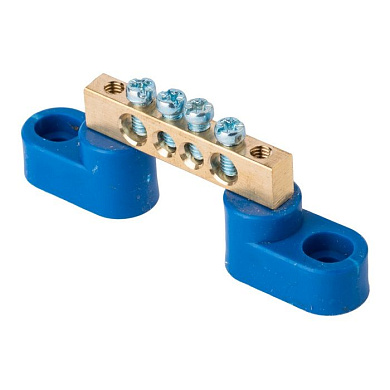 Шина "0" N (6х9мм) 4 отверстия латунь 2 синих угловых изолятора EKF PROxima sn0-2-63-04