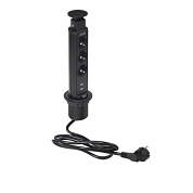 Выдвижной удлинитель Vulcan USB, 60 мм 3 розетки 2 USB, пластик, черный, AKS 113478