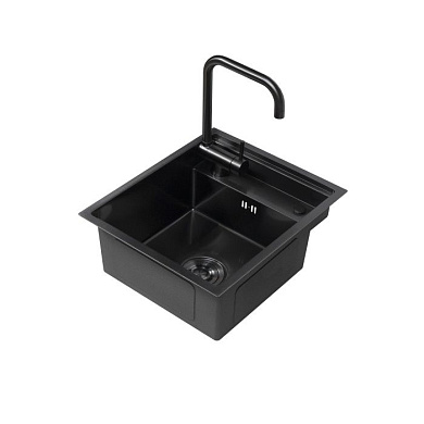 Мойка нерж. сталь, прямоугольная одночашевая со смесителем, 400*500мм, графит, универсальная (3,2мм) AKS 110563