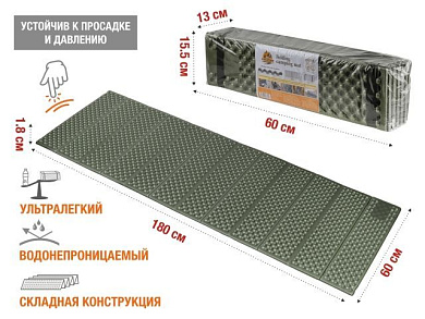 Коврик туристический складной, длина: 180 см, ширина: 60 см, толщина: 1,8 см ARIZONE 28-180600