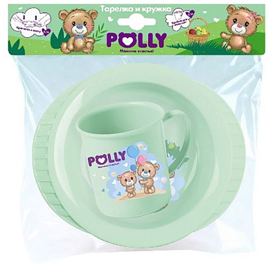 Набор посуды «Polly» (кружка 0,2 л + тарелка на присосе) Мамино счастье! Полимербыт 4342222