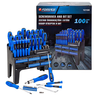 Набор отверток и бит SL, РН, PZ, Тorx, HEX, Square 100 пр Forsage F-10100