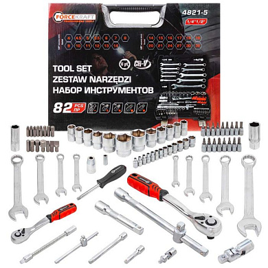 Набор инструментов 82 пр. 1/4''&1/2'' 6-гр. ForceKraft FK-4821