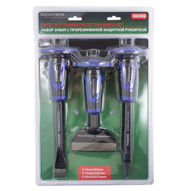 Набор зубил c прорезиненной защитной рукояткой, 3 пр., 4х305, 25х305, 102х216 мм RockForce RF-5034HQ
