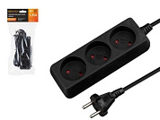 Удлинитель 1,5 м, 3 роз., 2,2кВт, б/з, ПВС 2х0,75, черный, Юпитер JP8101-30