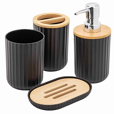 Набор для ванной комнаты 4 пр., мыльница, дозатор для мыла, подставка для зубных щеток, подставка для косметических аксессуаров La and Te beaute LT-BSP-5BK