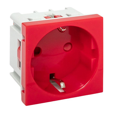 Розетка 45х45 с заземлением, с защ, шторками, 90 градусов, красная EKF E2MR16-028-70