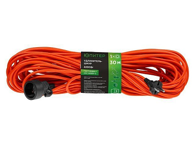 Удлинитель-шнур 30 м, 1 роз., 2,2кВт, б/з, ПВС 2х1, садовый, Юпитер JP8401-03