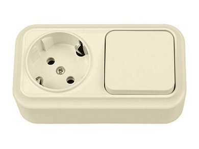 Блок выкл. 1 клав. + розетка (открытая, с/з) бежеваяя, Вариант, Bylectrica В-РЦ-7112 бежевый
