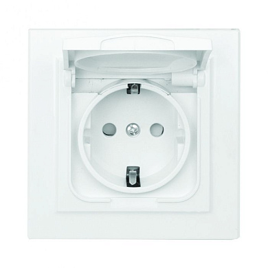 Минск Розетка 1-местная СП с/з с крышкой 16А белая с защ, штор, IP44 EKF ERR16-029-100-44