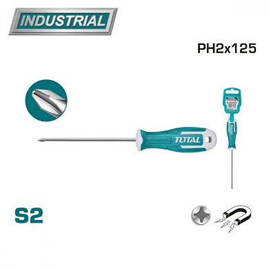 Отвертка крестовая, магнитная PH2 125 мм TOTAL THT26PH2125