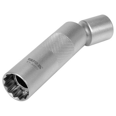 Головка свечная 3/8" 12-гранная 16 мм L98 мм шарнирная с магнитом CrV Yato YT-38517