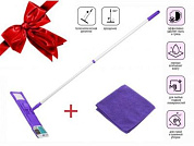 Швабра для пола с насадкой из микрофибры, лиловая + салфетка из микрофибры 30х30 см, салфетка из микрофибры в подарок PERFECTO LINEA 43-392030