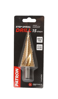 Сверло ступенчатое спиральное HSS 4241 4-32 мм PATRON P-44740S