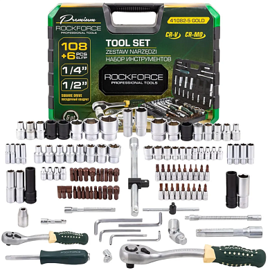 Набор инструментов 108+6 пр 1/4''&1/2'' 6-гр RockForce RF-41082-5 GOLD