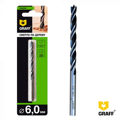 Cверло по дереву cпиральное 6х93 мм, в блистере GRAFF 766093