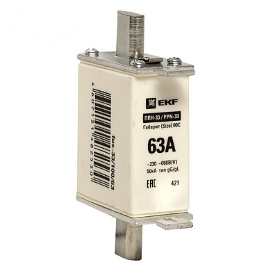 Плавкая вставка ППН-33 100/ 63А габарит 00С EKF fus-33/100/63