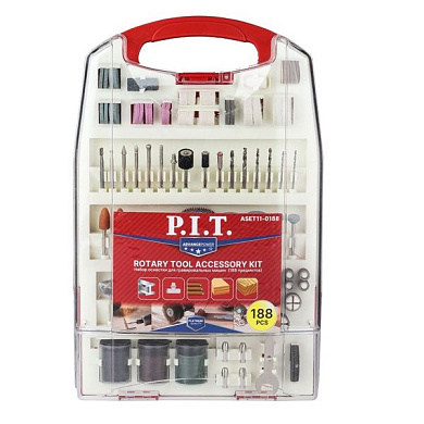 Набор принадлежностей для гравировальных машин, 188 предметов, пластиковый кейс PIT ASET11-0188
