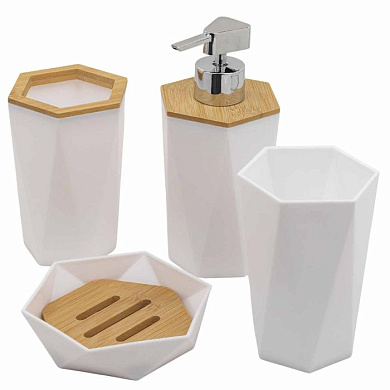 Набор для ванной комнаты 4 пр., мыльница, дозатор для мыла, подставка для зубных щеток, подставка для косметических аксессуаров La and Te beaute LT-BSP-2WH