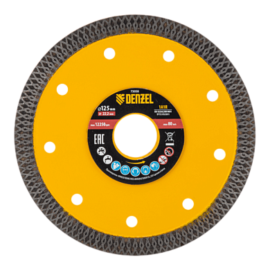 Диск алмазный отрезной 125 х 22,2мм, сплошной, супертонкий, горячий пресс, сухой/мокрый рез Denzel 73058