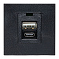 Розетка USB A+C, 2,1А, 2 гнезда, без индикатора, черная, матовая EKF E2MR2B-21USB-10-AC