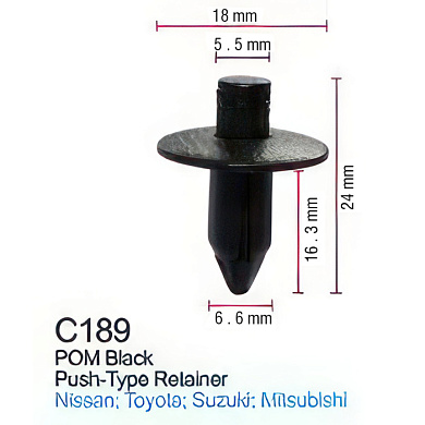 Клипса для крепления внутренней обшивки а/м Тойота пластиковая 100 шт Forsage C0189(Toyota)
