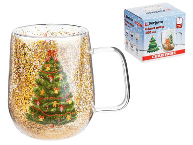 Кружка стеклянная с двойными стенками 380 мл серия CHRISTMAS-1 PERFECTO LINEA 30-380260