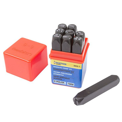Набор цифровых штампов 9 пр., 7 мм, в пластиковом футляре Partner PA-6855-7