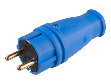 Вилка, с/з, 16А, 250В, каучук, синяя, В16-001, Юпитер JP7602-03